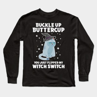 Grumpy Witch Cat Funny Halloween Gift For Cat Lovers Long Sleeve T-Shirt